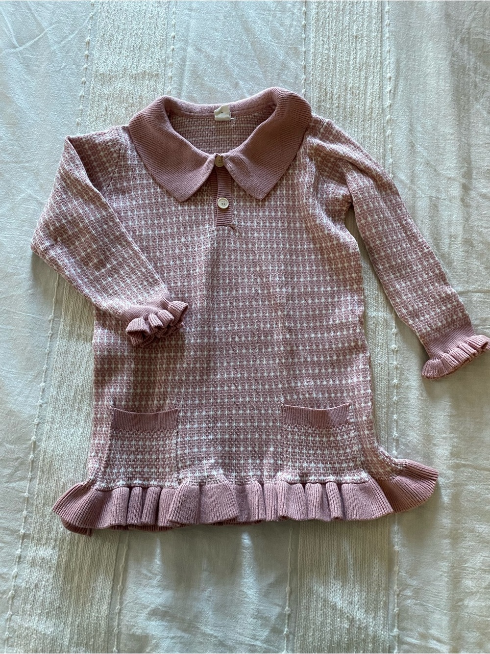 SHEIN Dusty Pink Knit Polo Sweater Dress with Ruffle Trim